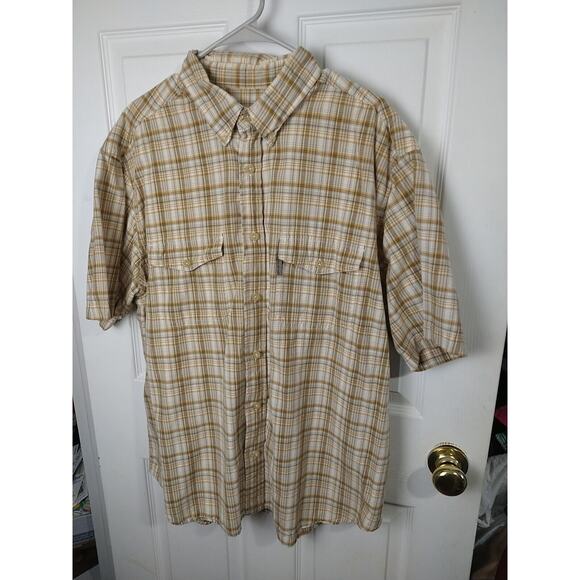 Woolrich Men's XL Shirt Brown Plaid Collared Button Shirt Sleeve - Picture 2 of 9